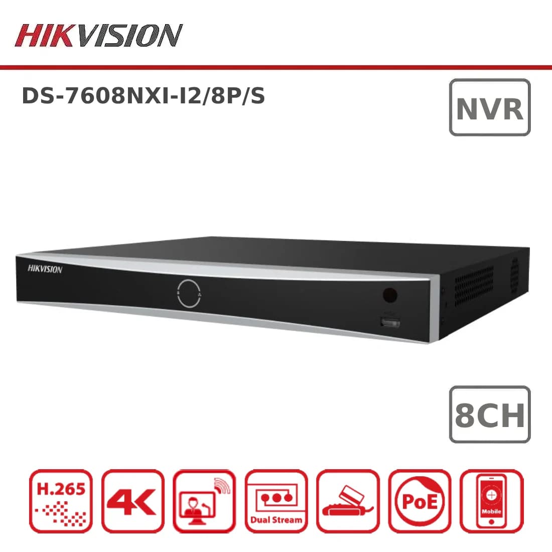 جهاز تسجيل هيكفيجن DS-7608NXI-I2/S(STD)(E) – NVR بـ8 قنوات AcuSense